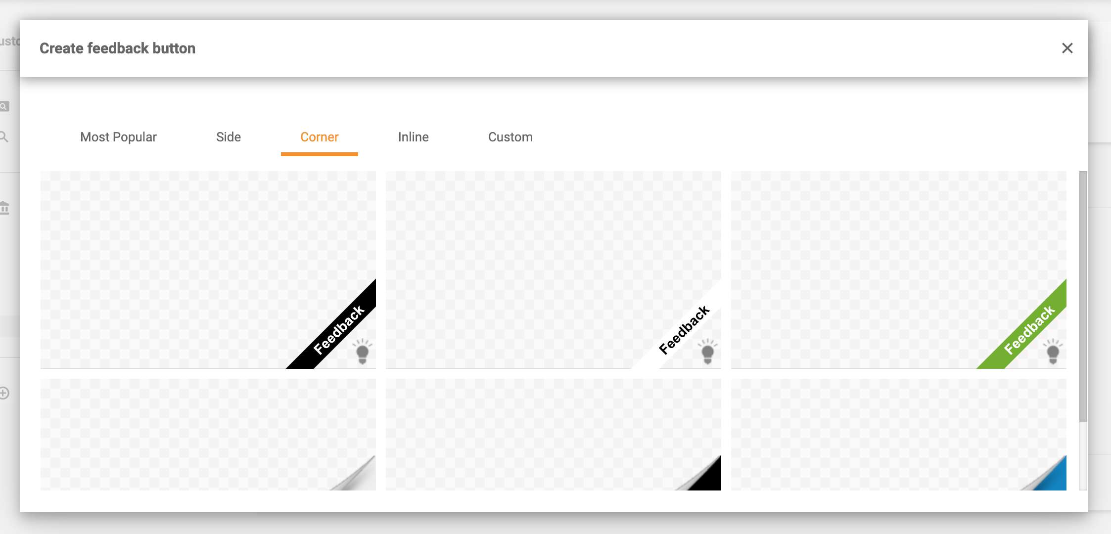 Przyciski opinii w rogu
