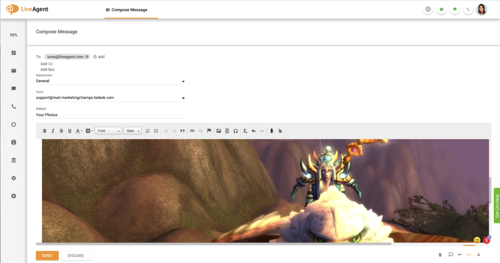 Wklejanie obrazu wbudowanego w LiveAgent