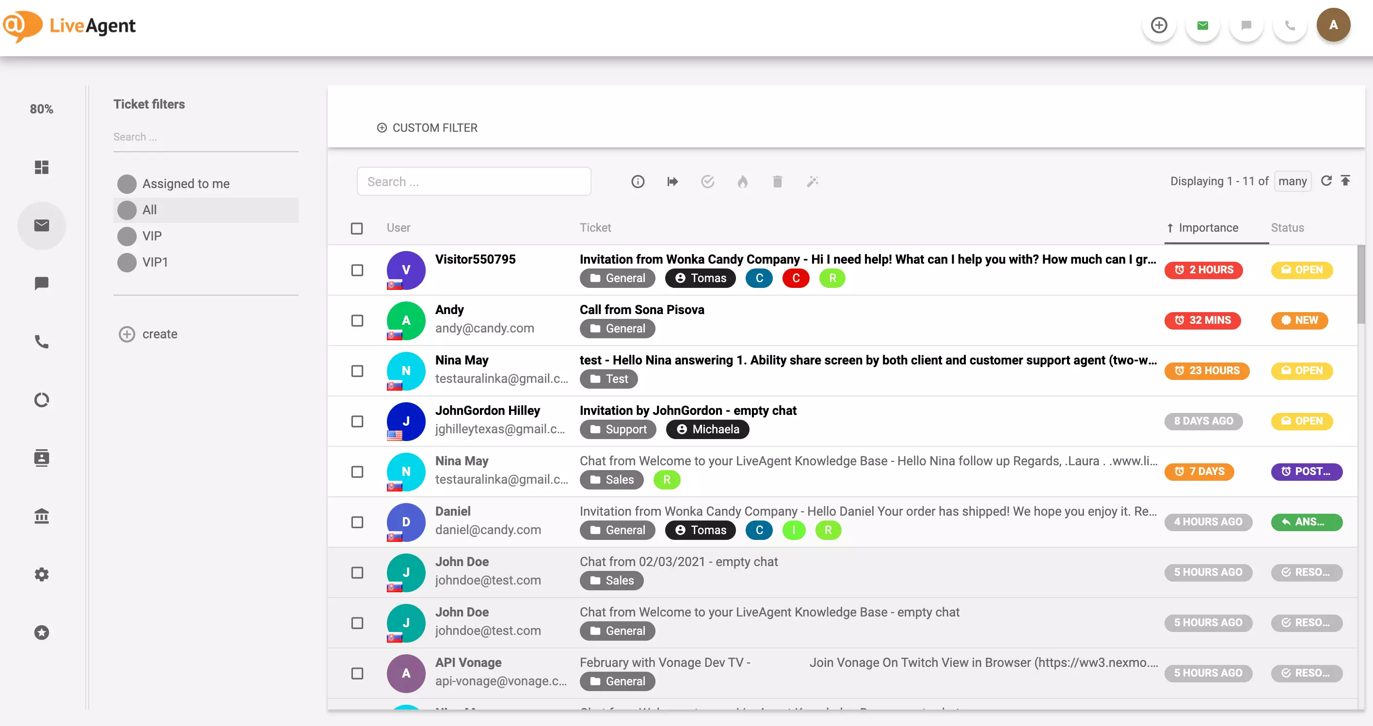 Przykład zgłoszeń LiveAgent