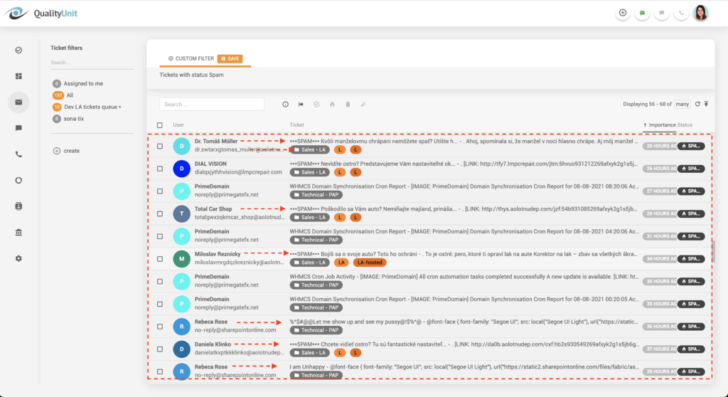 Filtrowanie wiadomości e-mail będących spamem w LiveAgent