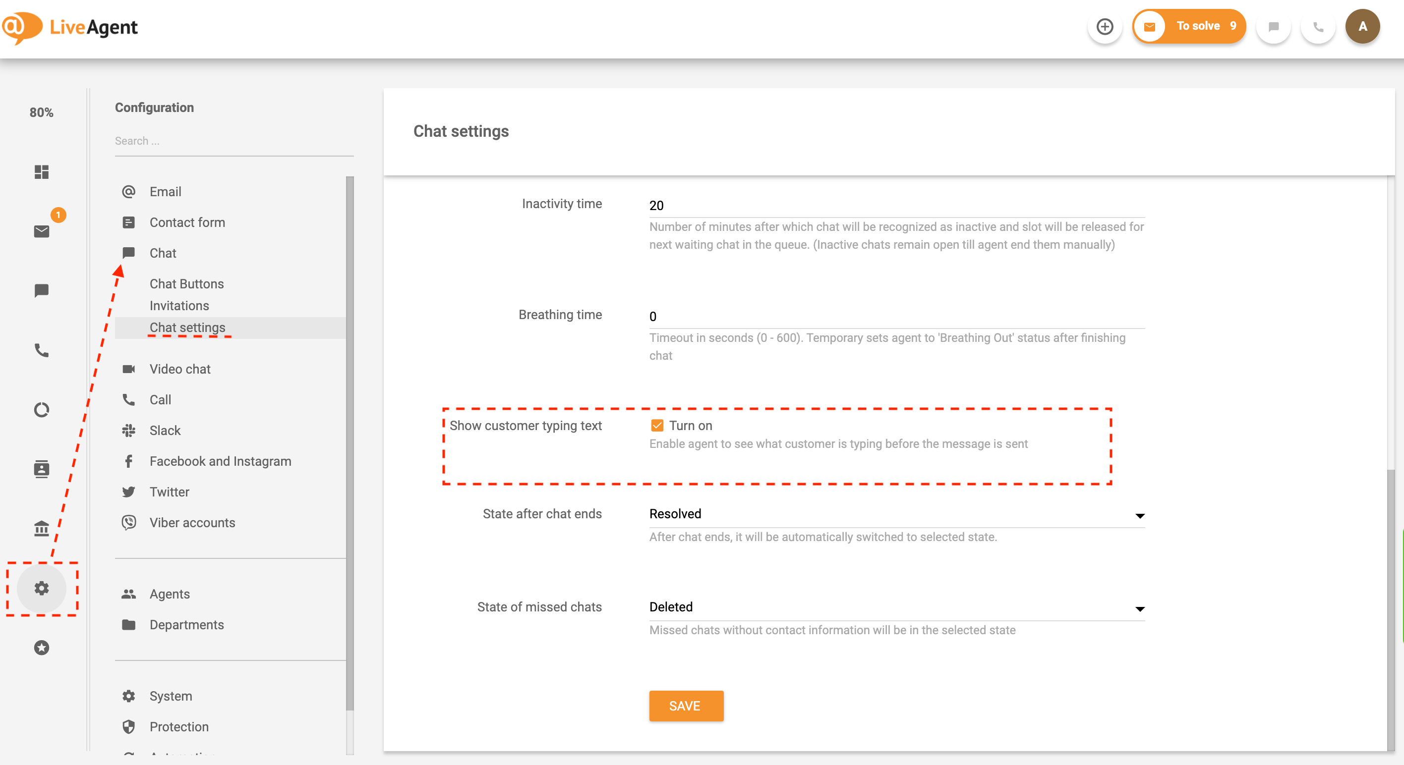 Ustawienia podglądu pisania w czasie rzeczywistym w LiveAgent