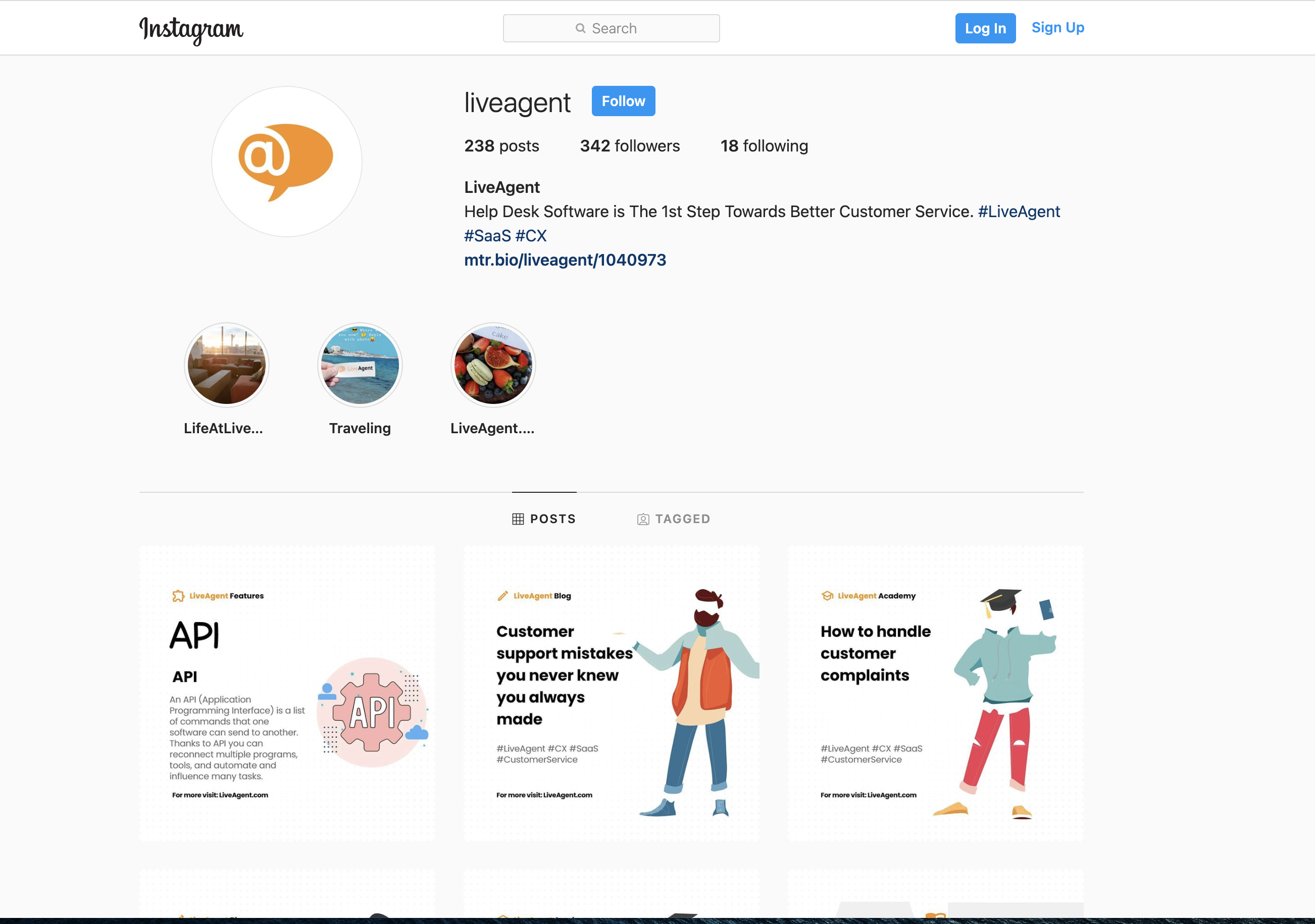 Podgląd strony Instagram LiveAgent