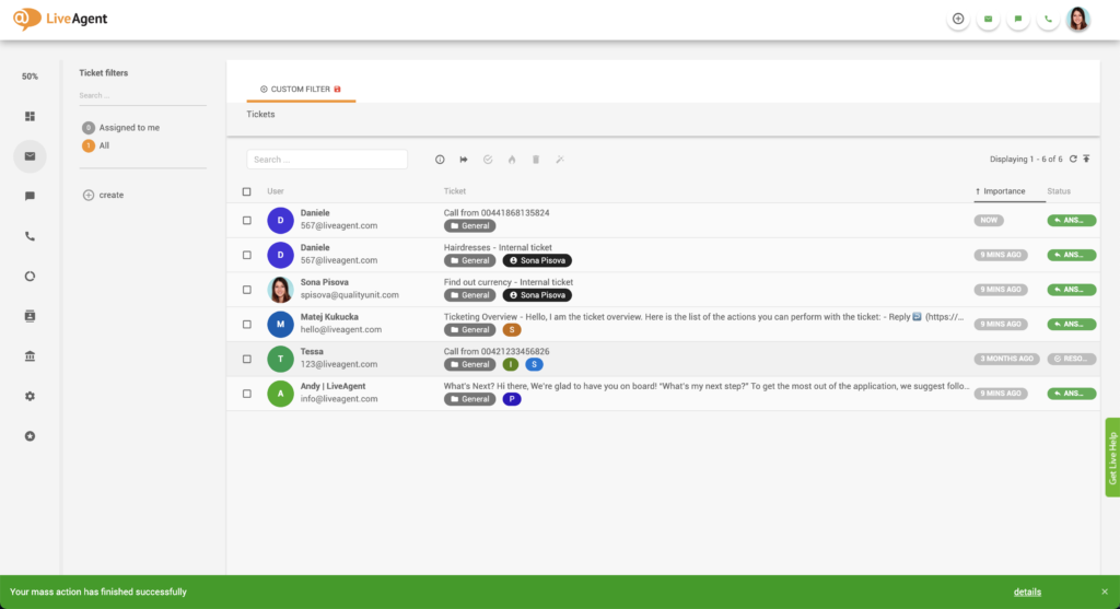 Powiadomienie o pomyślnej akcji masowej