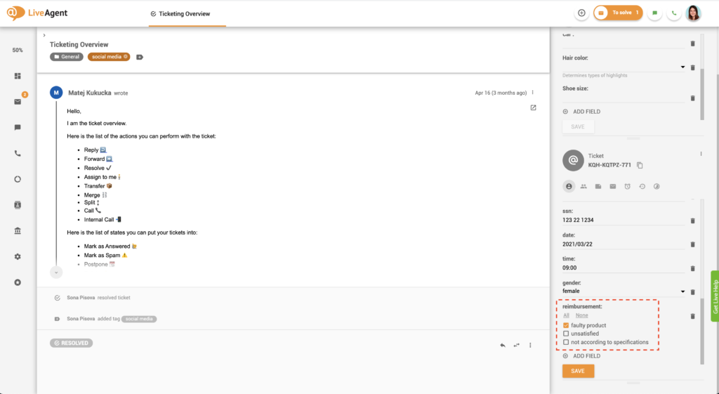 Przykład grupy pól wyboru pól biletów