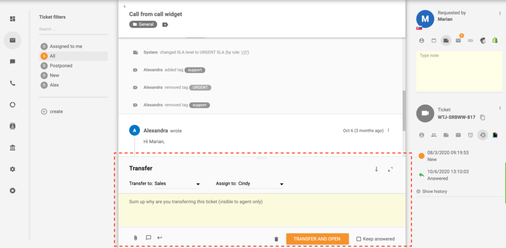 Przeniesienie zgłoszenia w LiveAgent