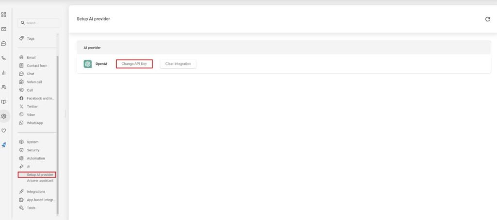 Obraz przedstawiający ustawienia dostawcy AI w LiveAgent.