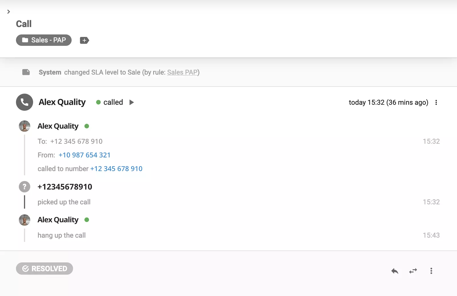 Szczegółowe zapisy połączeń w LiveAgent