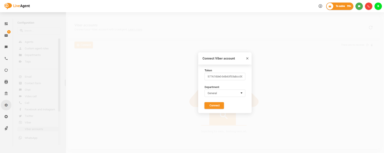 Umieszczenie tokenu w oknie Połącz konto Viber