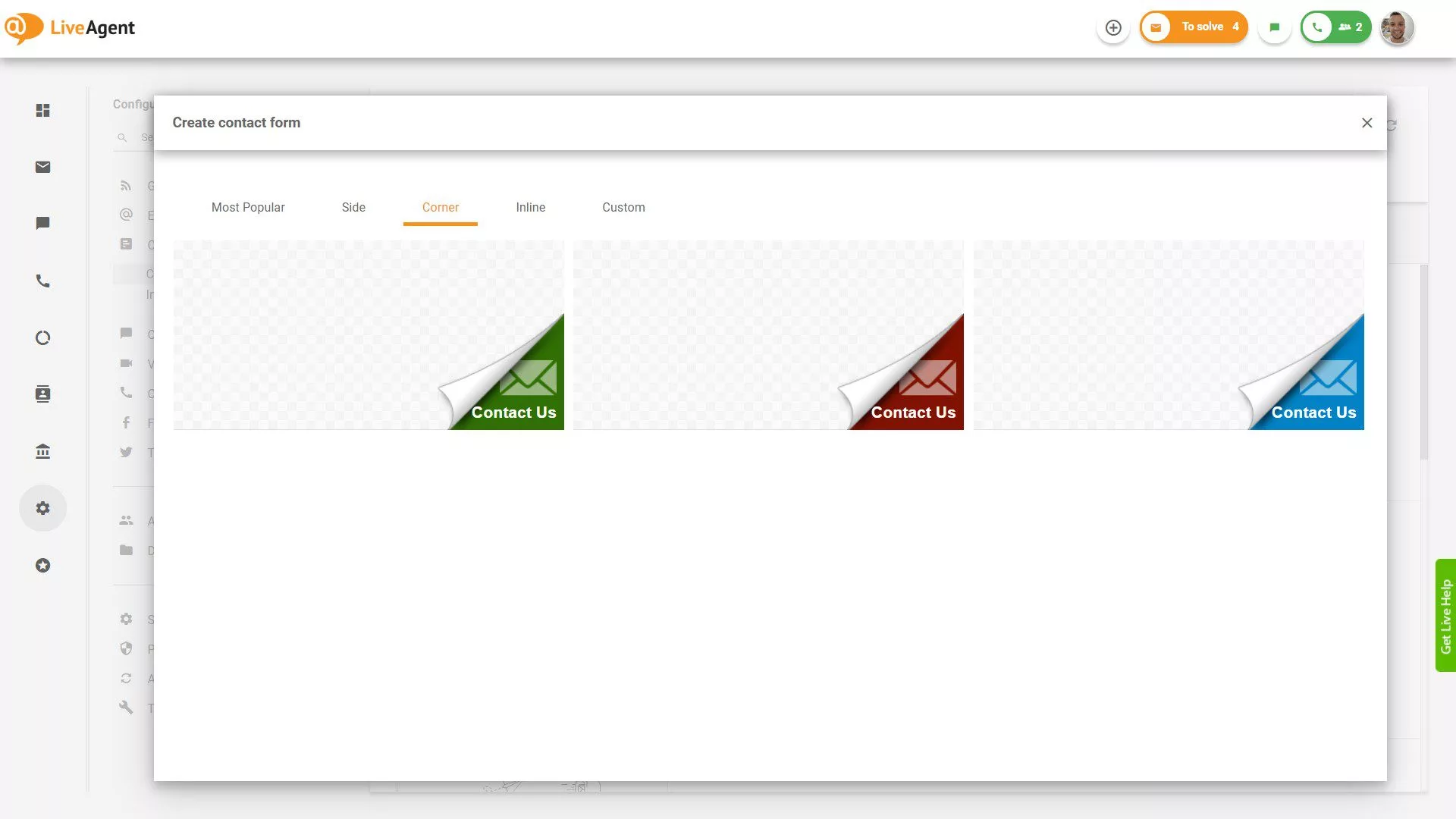 Narożny przycisk formularza kontaktowego