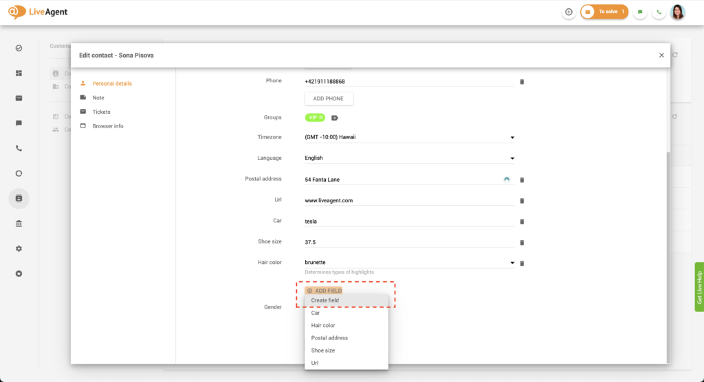 Tworzenie pola w kontakcie