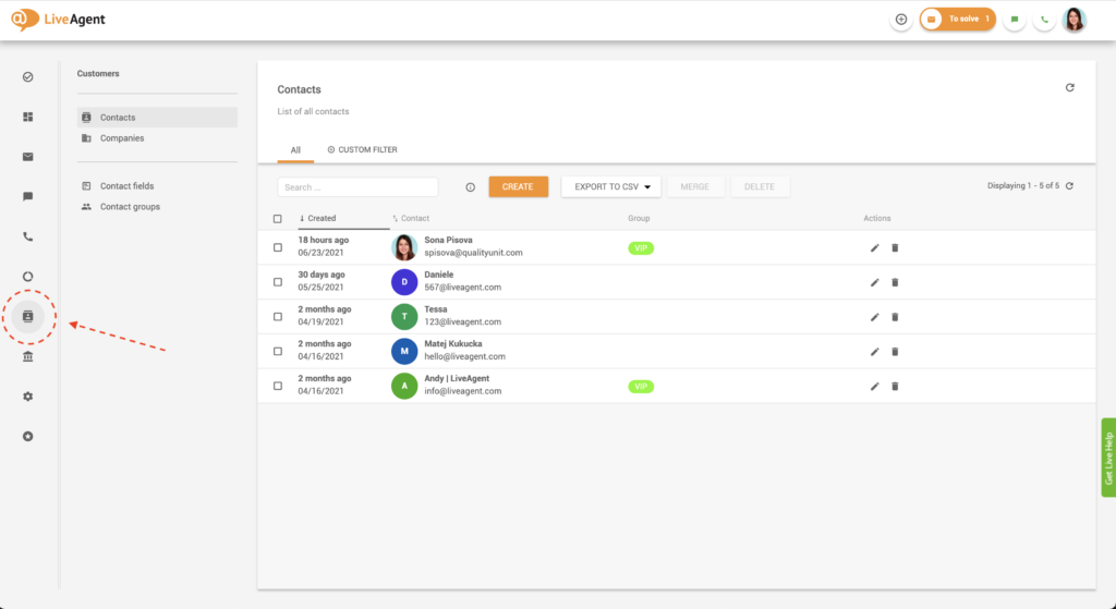 Znajdowanie kontaktów w LiveAgent