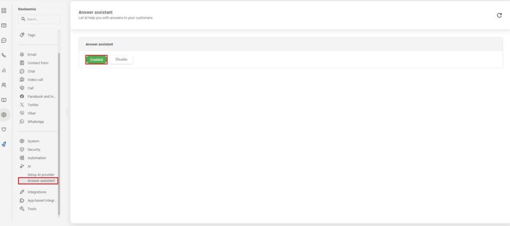 Obraz pokazujący, jak włączyć asystenta odpowiadającego w LiveAgent