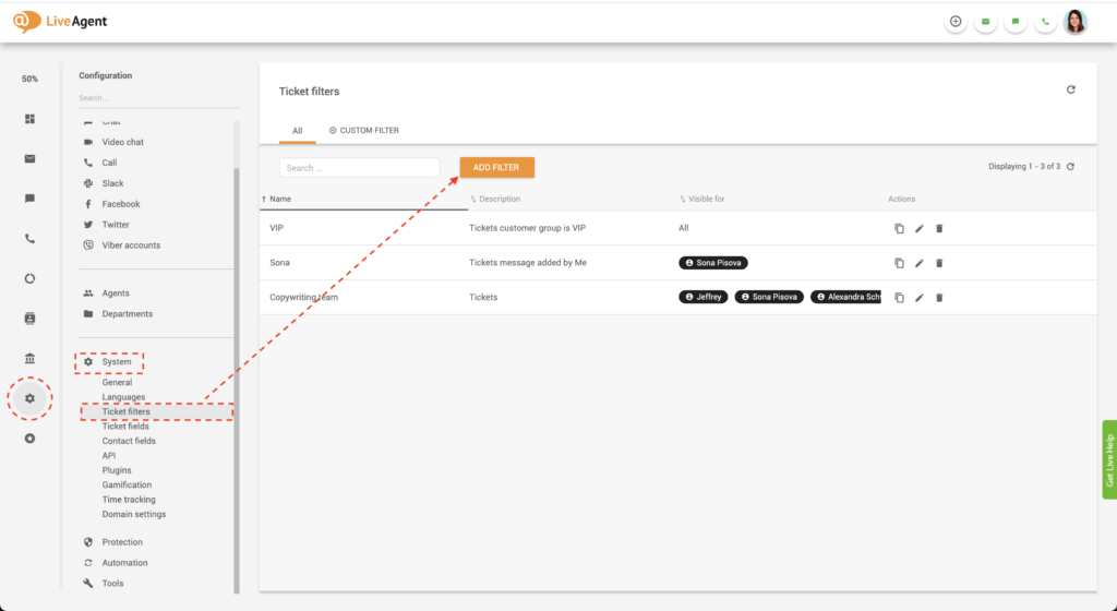 Utwórz filtr globalny LiveAgent
