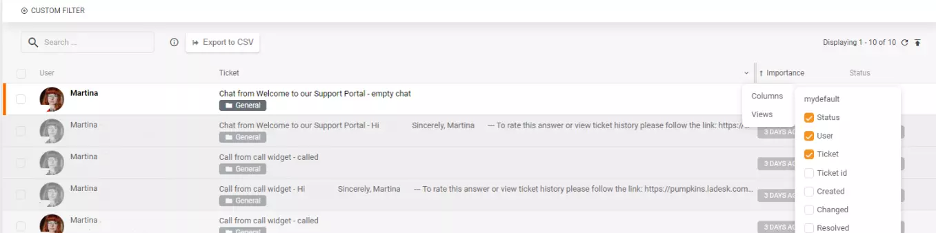 Eksport CSV określonych kolumn lub widoków