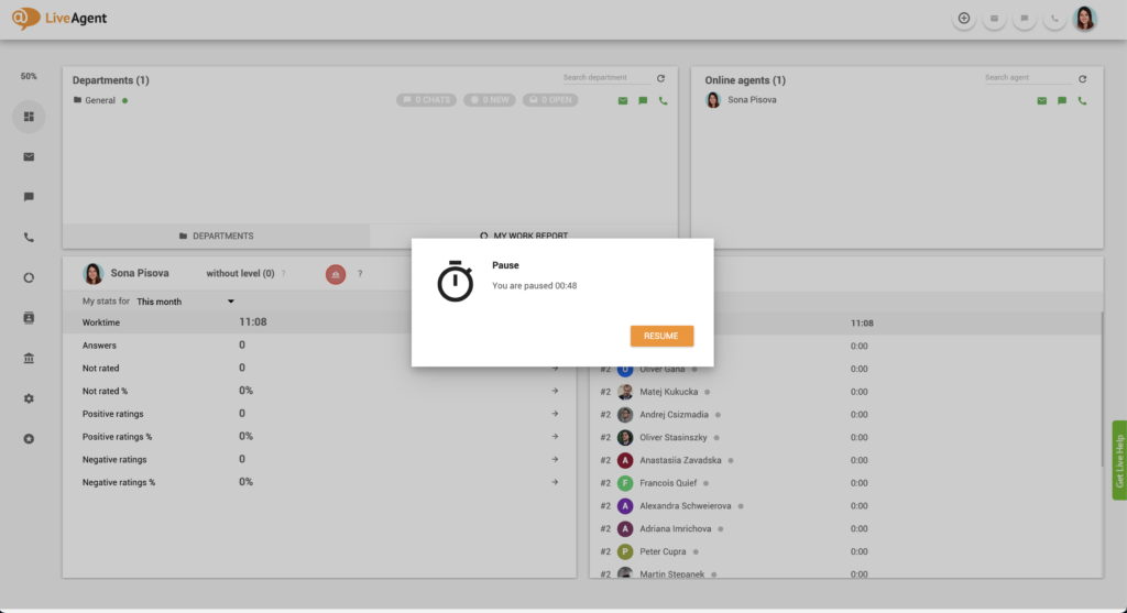 Funkcja pauzy LiveAgent