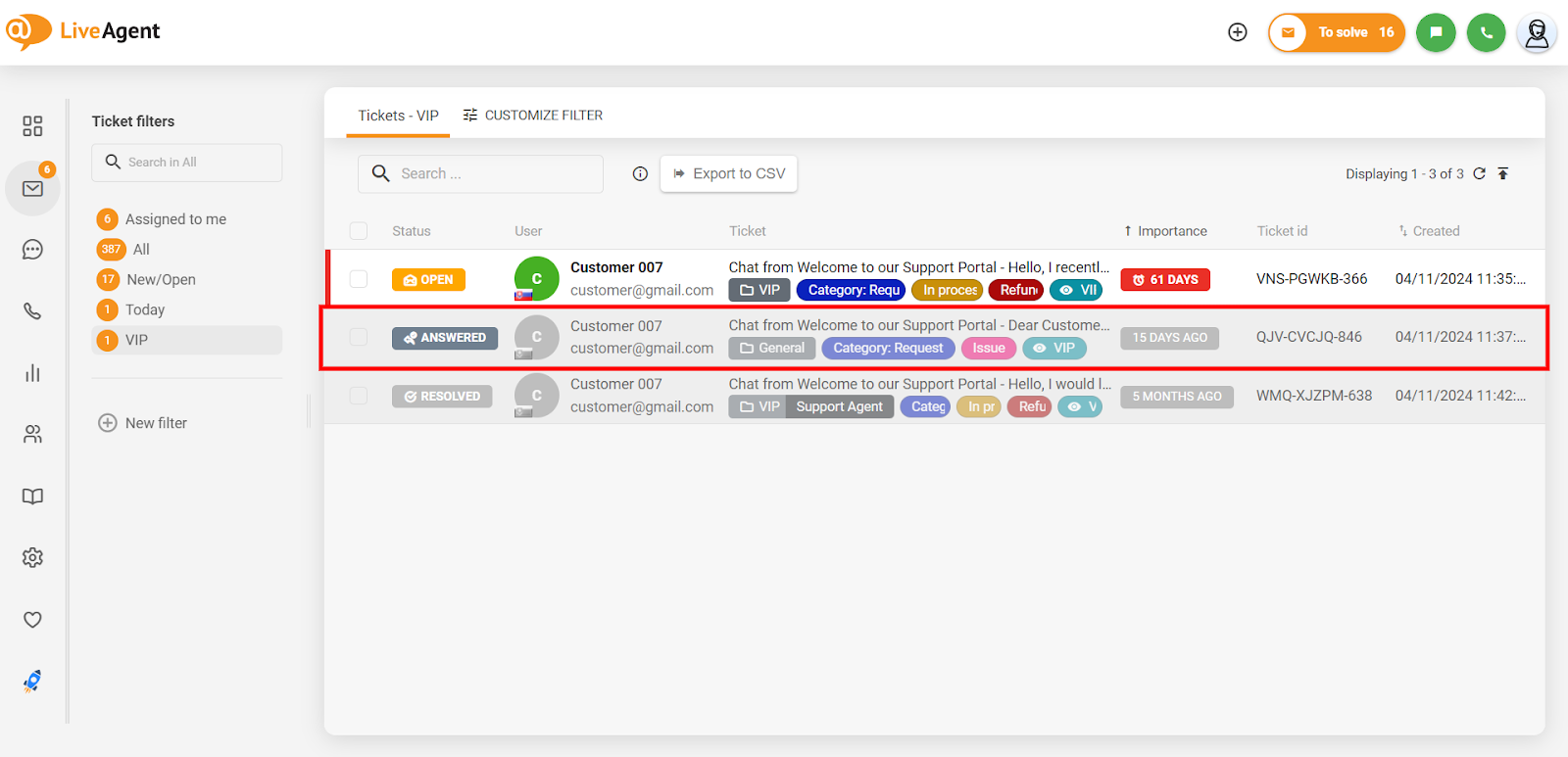 Interfejs LiveAgent pokazujący kroki eksportowania dziennika rozmów