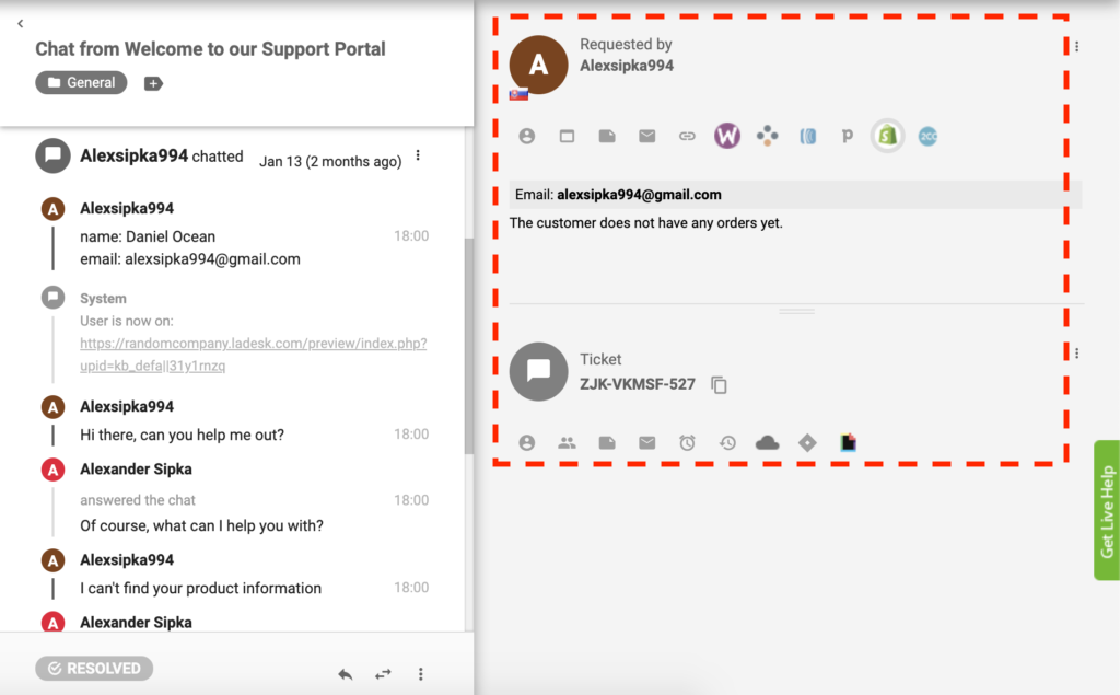 Aktywna wtyczka Shopify w LiveAgent