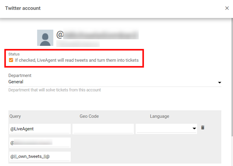 Zaznacz pole wyboru statusu dla Twitter