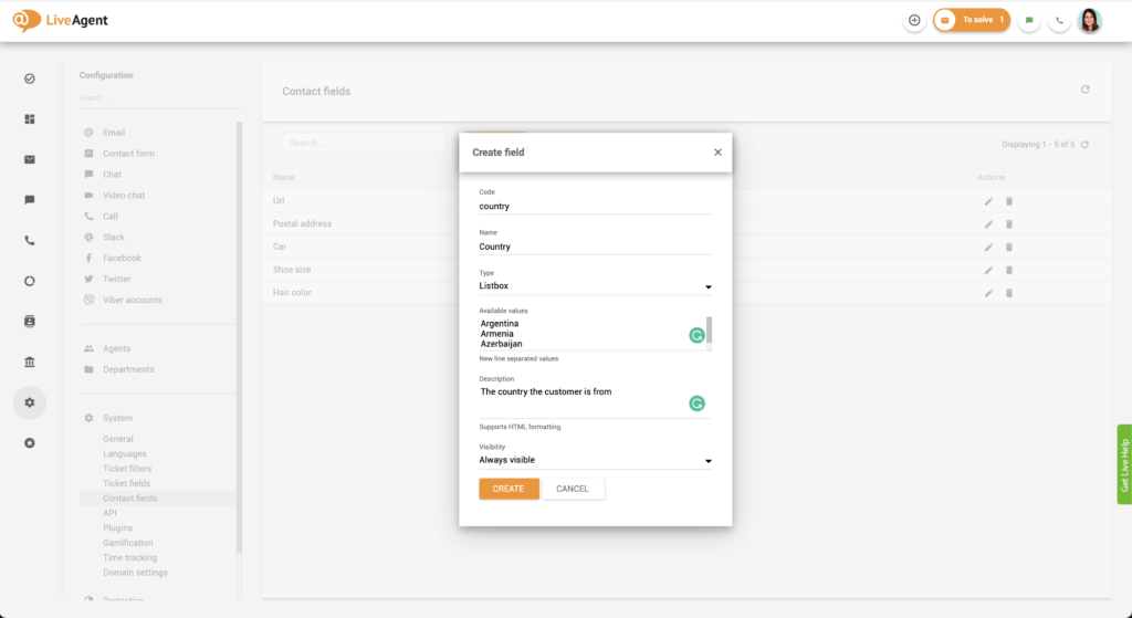 Ustawianie nazwy kodu dla pola kontaktu