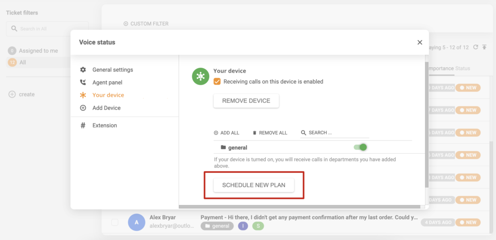 Konfiguracja planowania urządzeń w LiveAgent