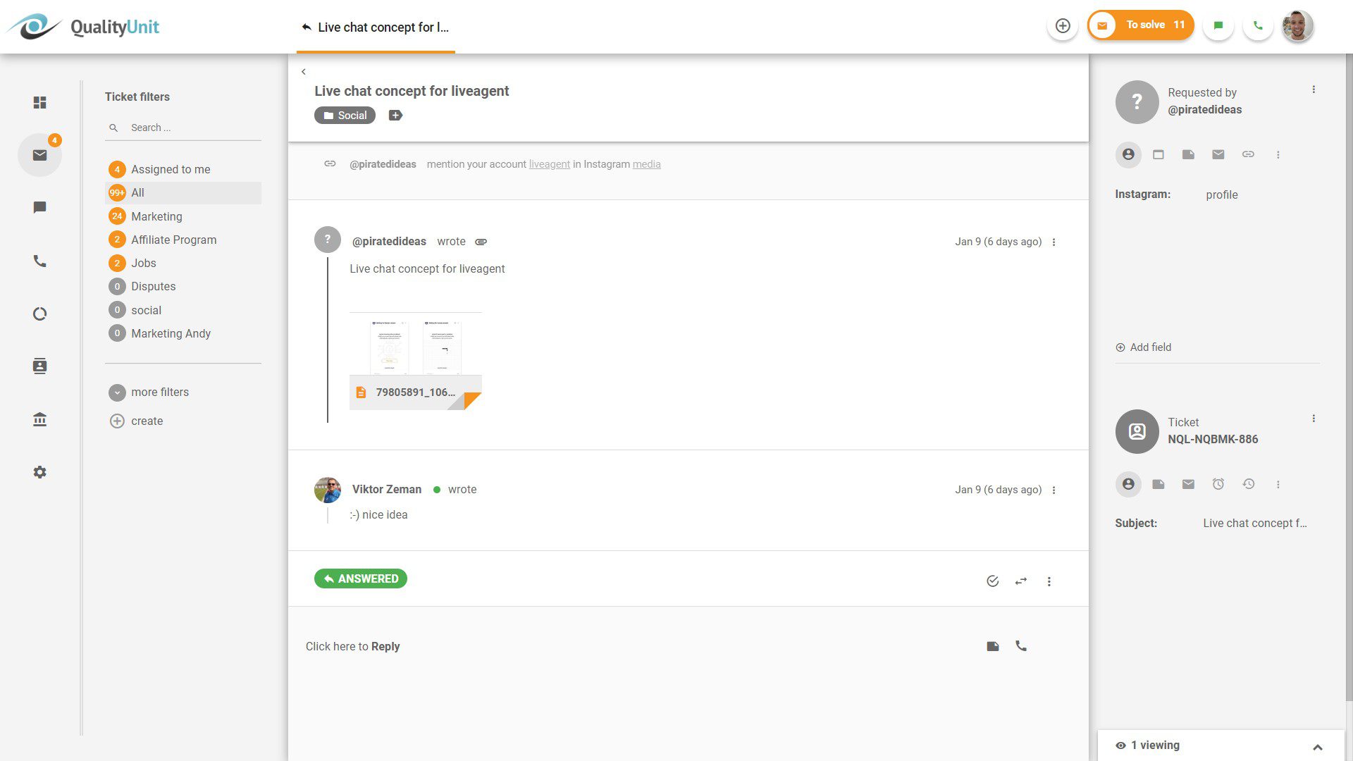 Widok komentarza na Instagramie