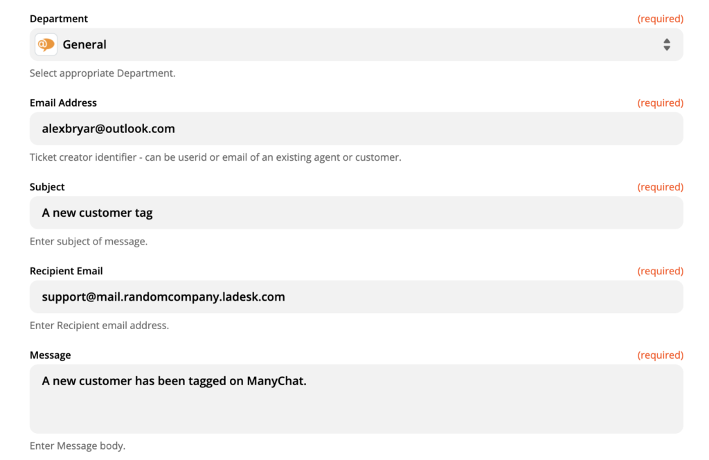 Konfiguracja akcji LiveAgent na Zapier