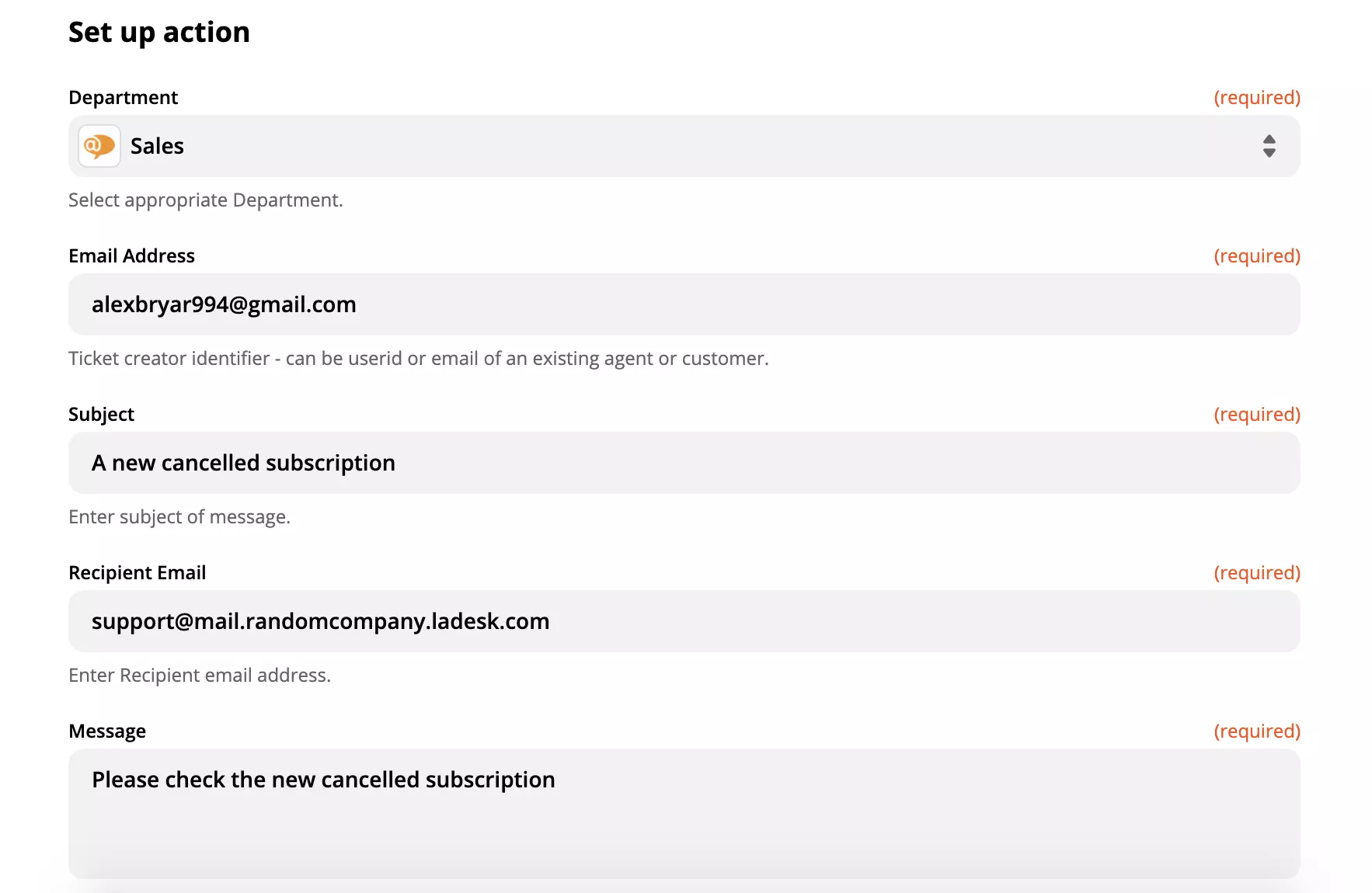 Przykład konfiguracji akcji LiveAgent
