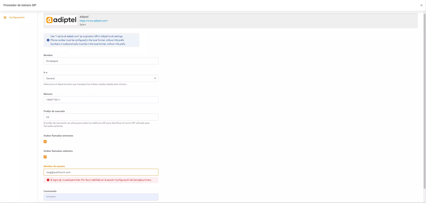 Dane uwierzytelniające Adiptel