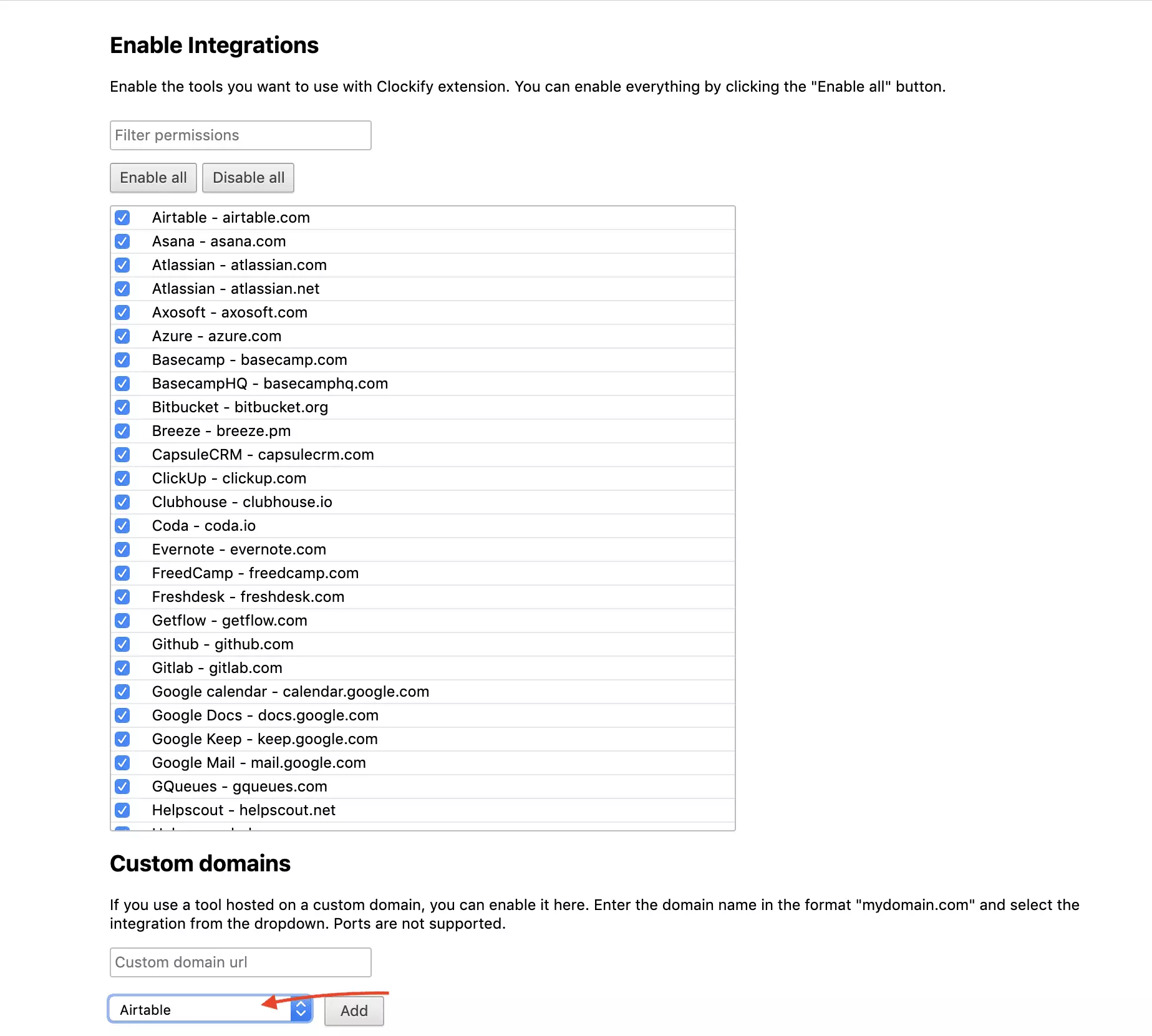 Wybór integracji Clockify