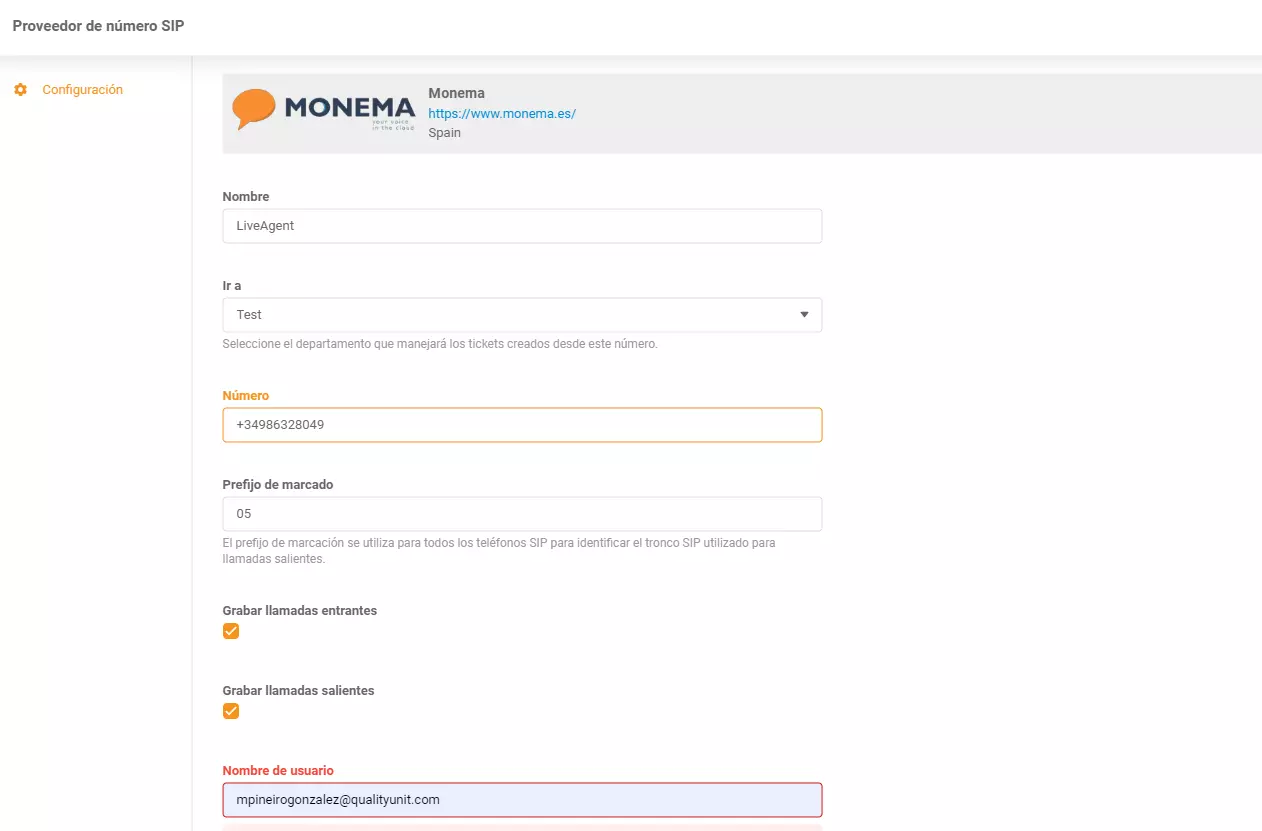 Integracja Monema LiveAgent