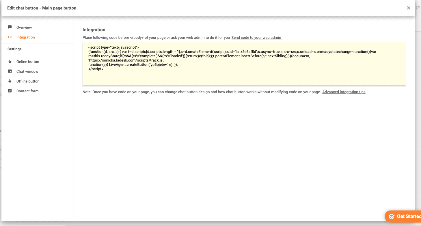 Lokalizacja kodu przycisku czatu LiveAgent