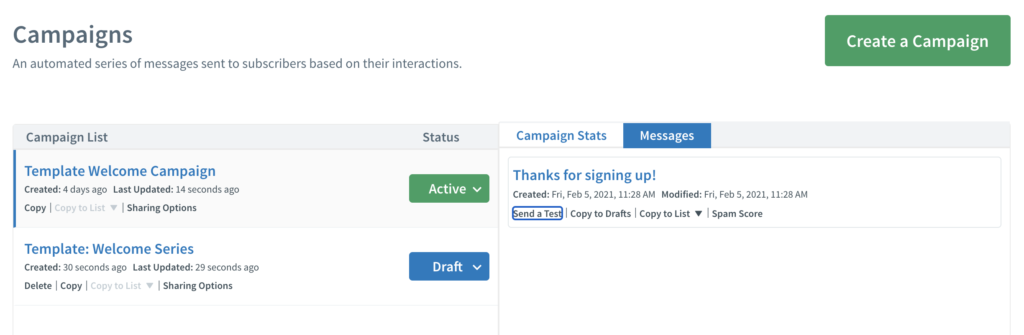 Podgląd kampanii AWeber