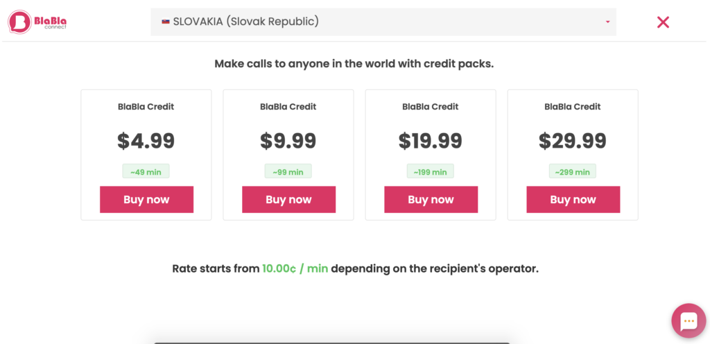Plany cenowe BlaBla Connect wyświetlone na stronie internetowej