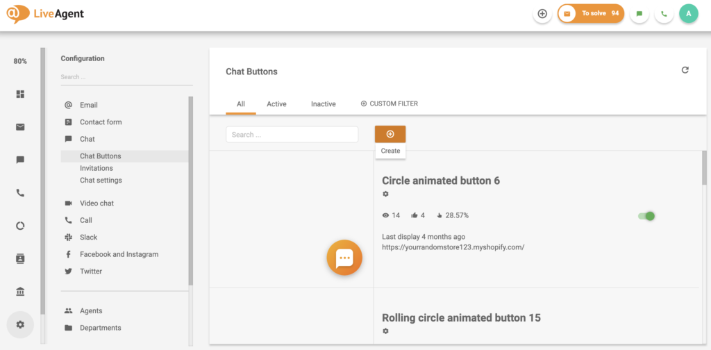 Ustawienia przycisku czatu w konfiguracji LiveAgent