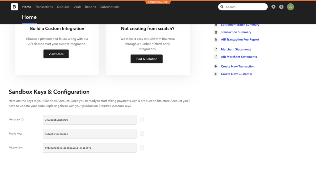 Klucze i konfiguracja w Braintree