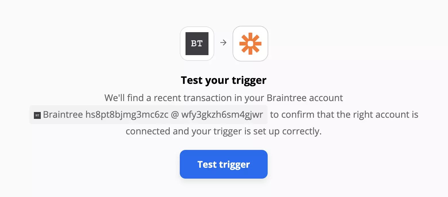 Test wyzwalacza Braintree na Zapier