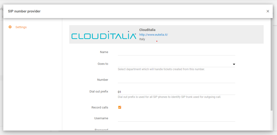 CloudItalia integracja w LiveAgent