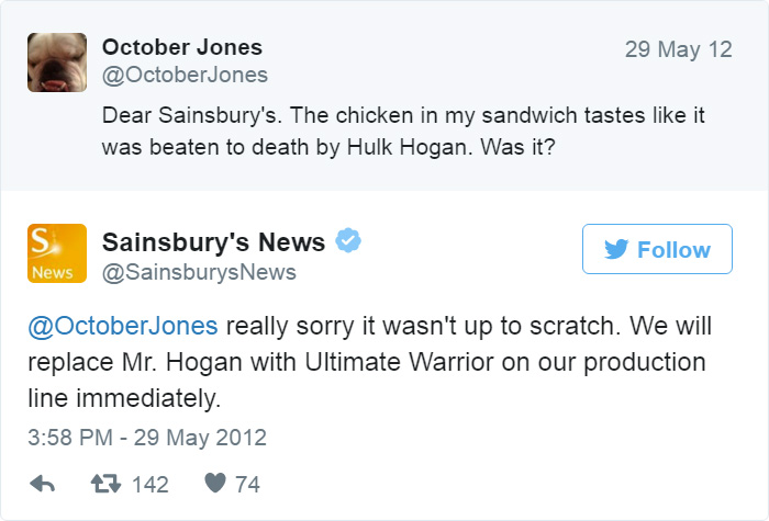 Obsługa klienta Sainsbury's odpowiadająca klientowi na Twitter