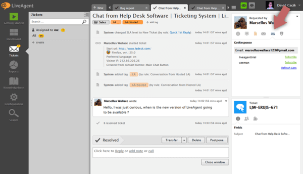 Integracja GetResponse LiveAgent