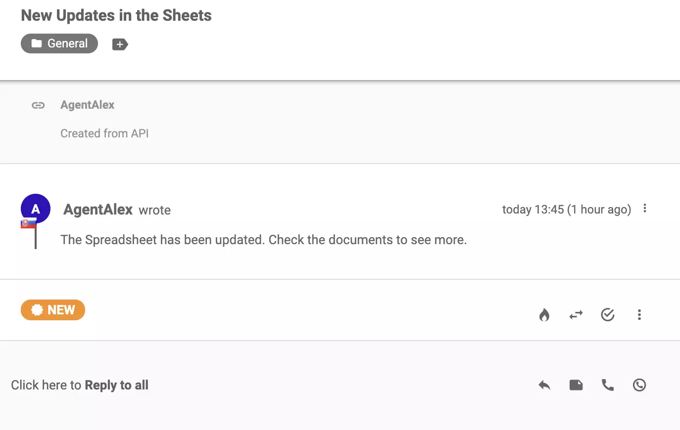 Nowy ticket, który dotarł do systemu ticketów po pomyślnej integracji z Google Forms