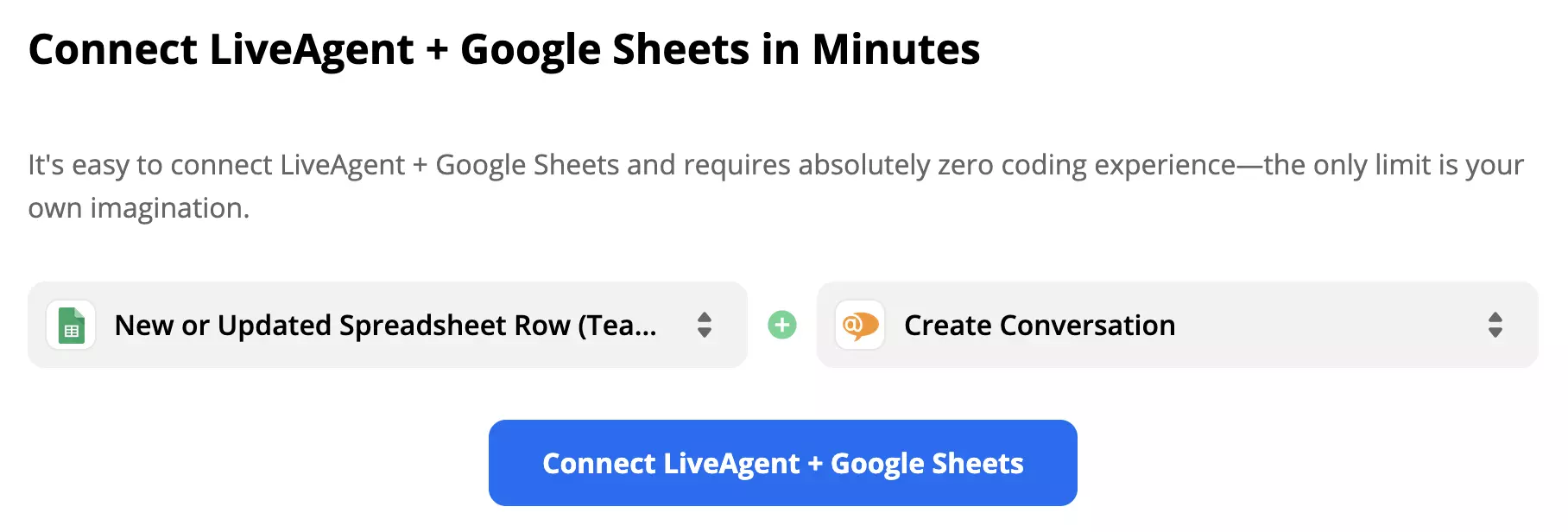 Selected Google Sheets trigger and LiveAgent action