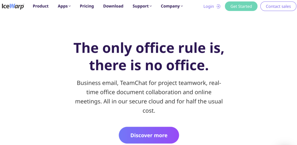 Strona główna IceWarp ze sloganem i opcjami podstron