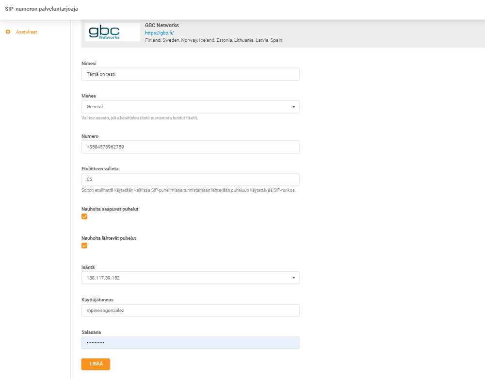 Dane uwierzytelniające GBC Networks