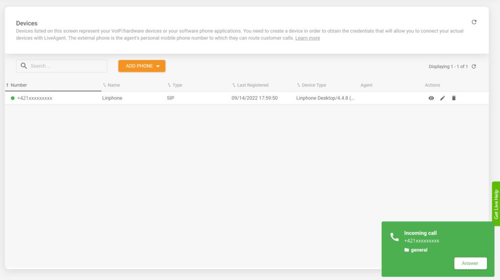 Integracja Linphone LiveAgent
