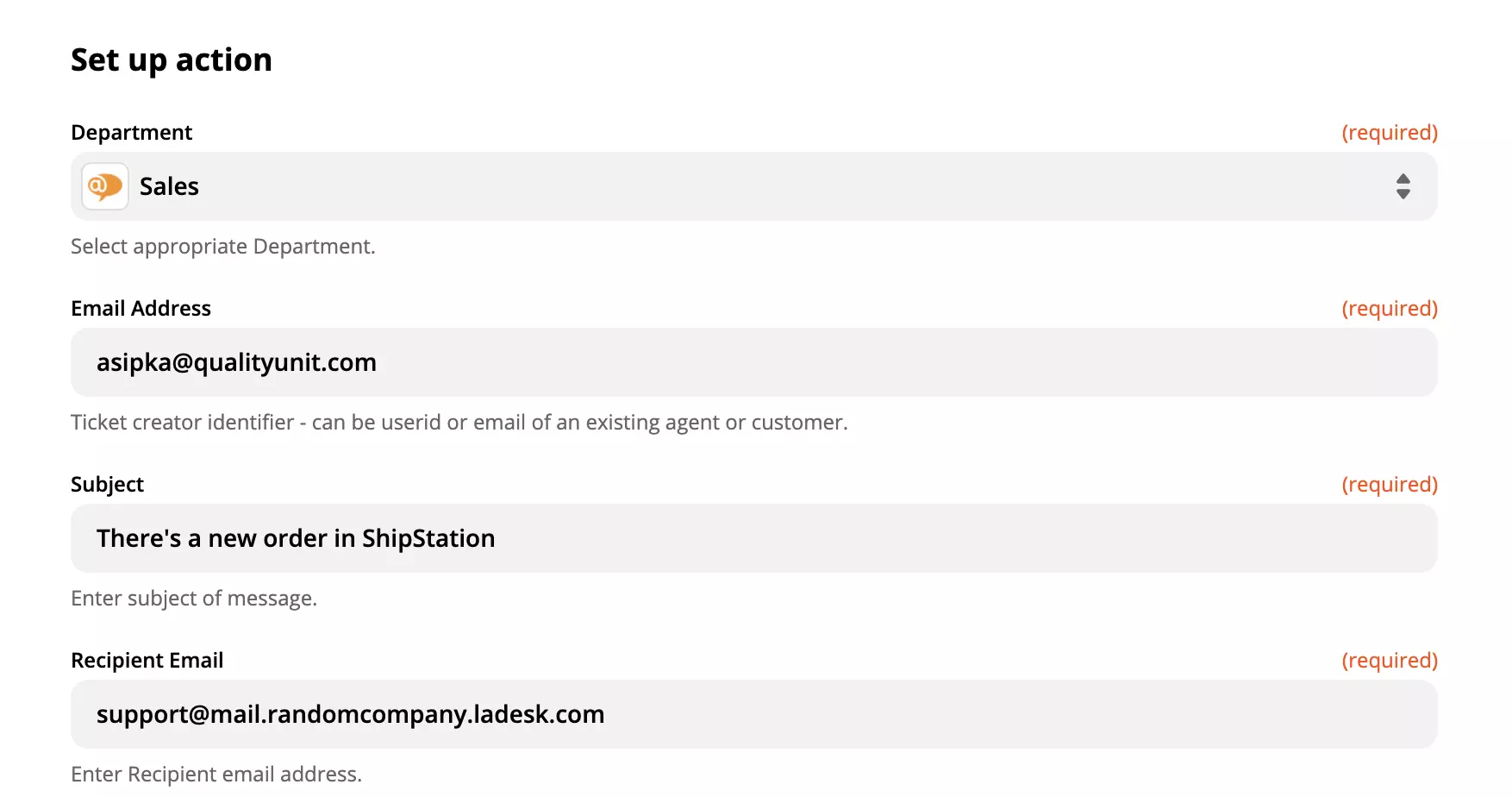 Konfiguracja akcji LiveAgent