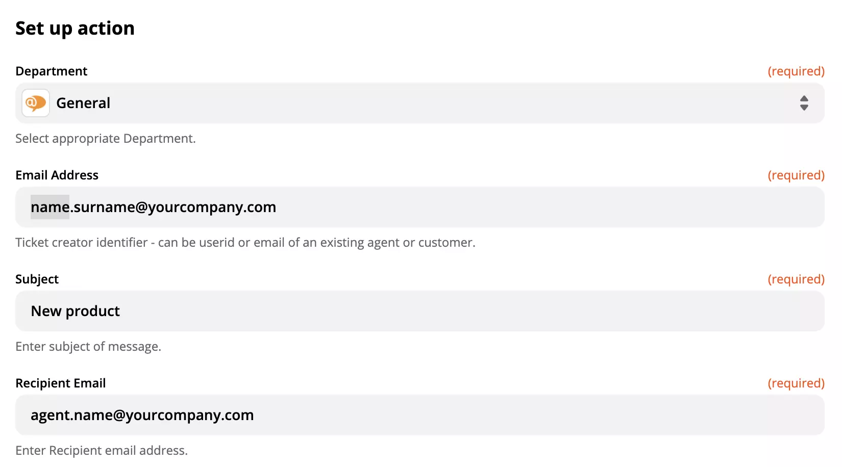 Konfiguracja akcji LiveAgent w integracji Zapier