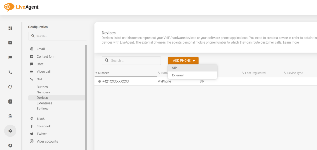 Jak dodać nowy telefon SIP w konfiguracji LiveAgent