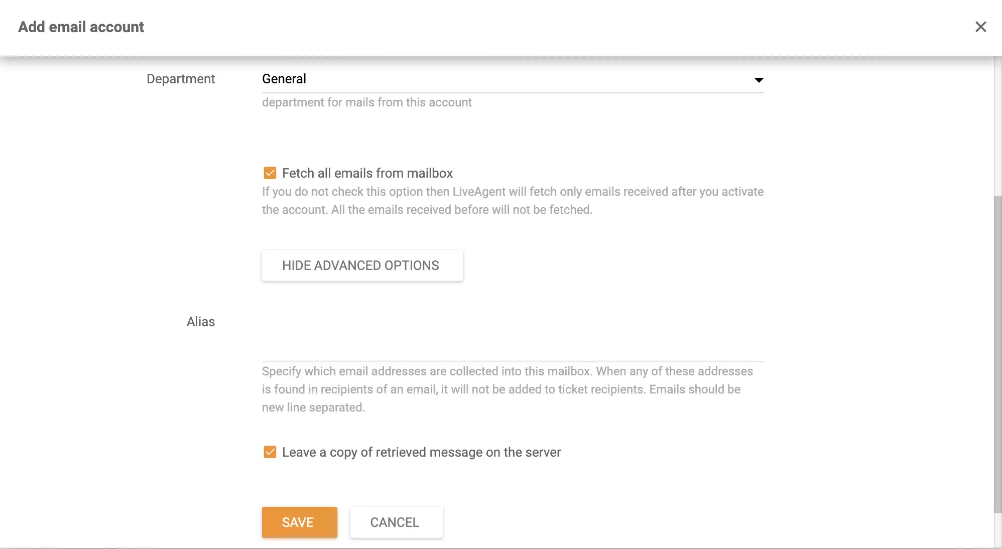 Dodaj konto e-mail w LiveAgent
