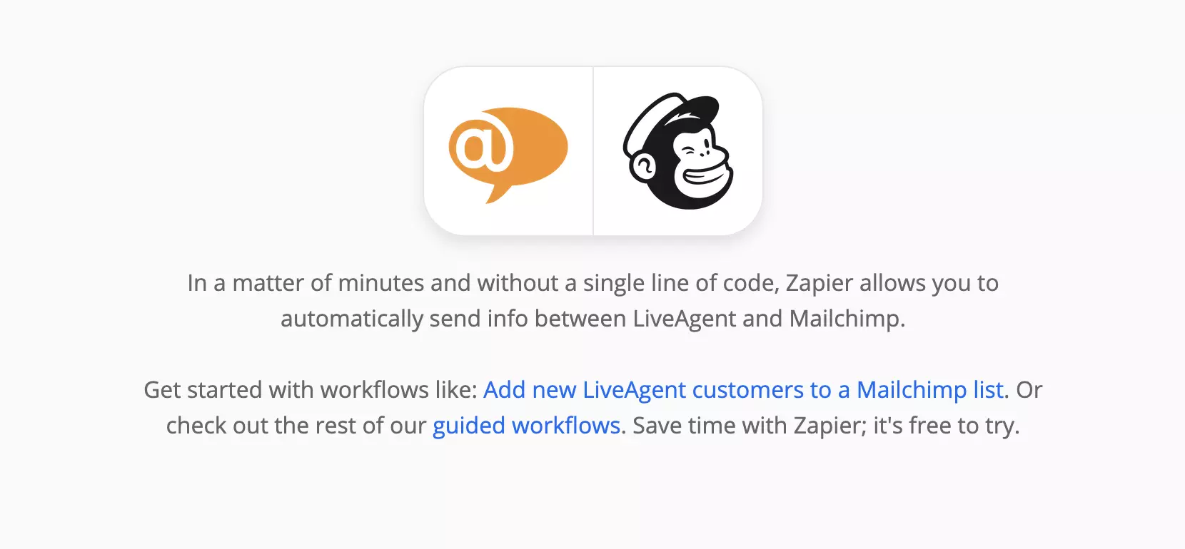 Strona integracji LiveAgent i Mailchimp na Zapier