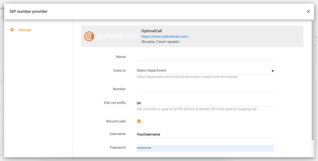 Konfiguracja Optimal Call